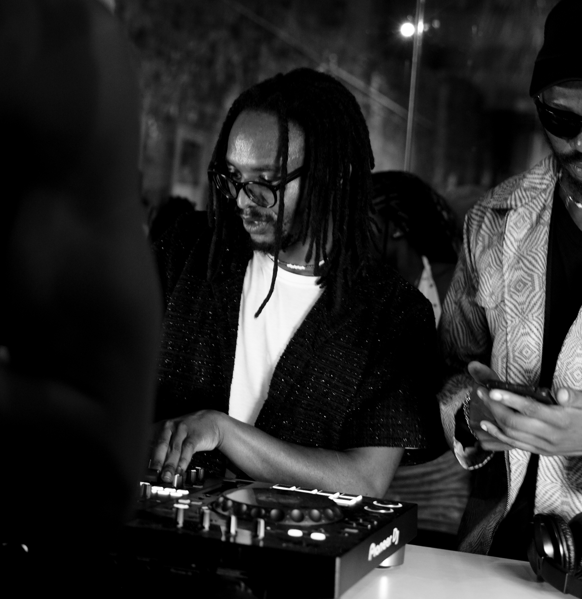 Behind the decks